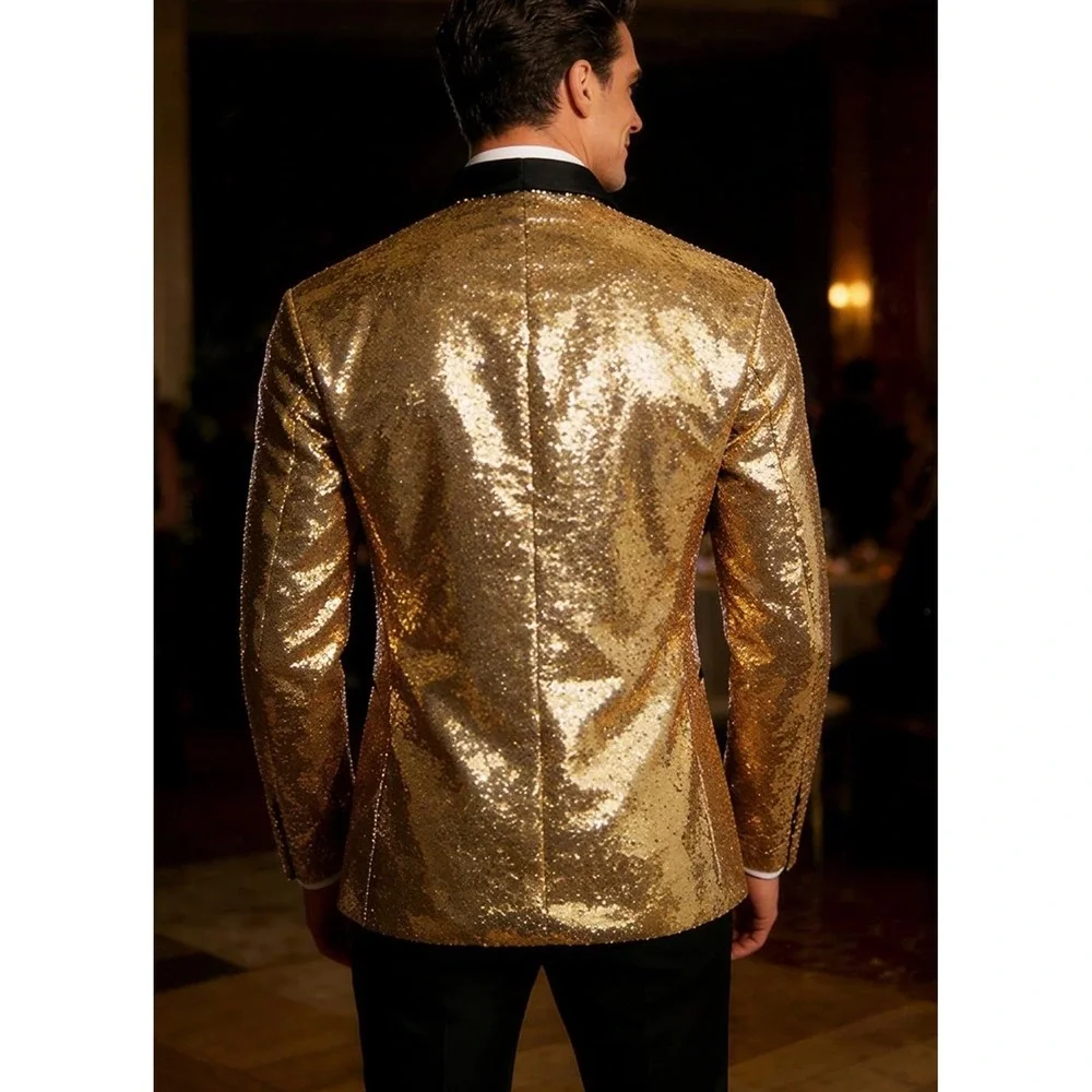 NWT Coucoland Gold Sequin Disco Blazer Jacket 70s Party Tuxedo Costume Men XL